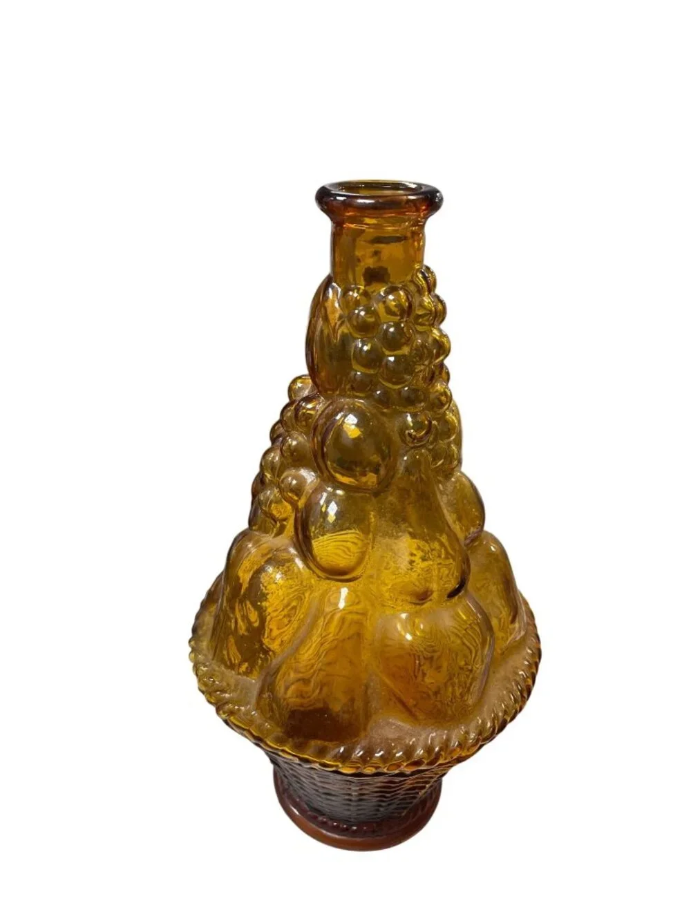 Vintage amber glass fruit basket yellow decantor Italy 11